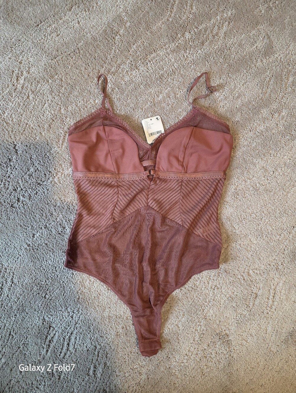 Free People White Sheer Lace-Trim Mesh Bodysuit with Keyhole